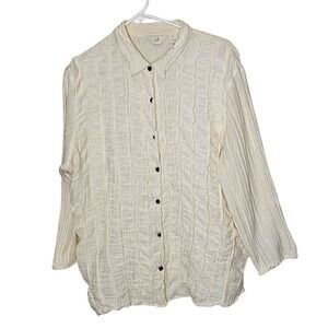 J. Jill Womens XL Crinkled Button-Up Shirt In Hemp Silk Blend Ruffle Work Office